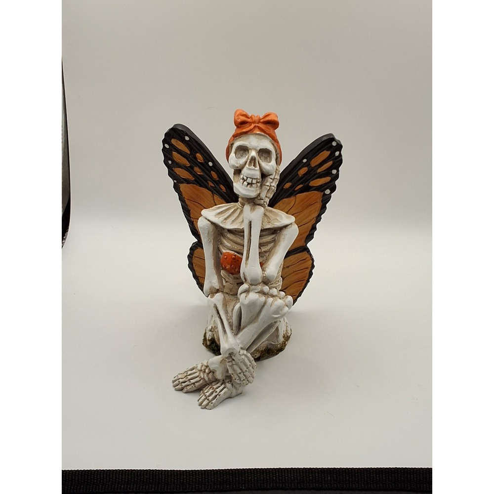 Skeleton Fairy Figurine Monarch Butterfly Wings Halloween Gothic Decor